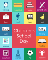 Children's School Day - colorful icons set