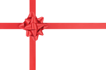 red ribbon cross with gift bow isolated on white background