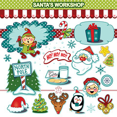 Santa’s workshop Christmas holiday illustration collection