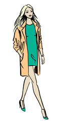 Fashion illustration of walking woman
