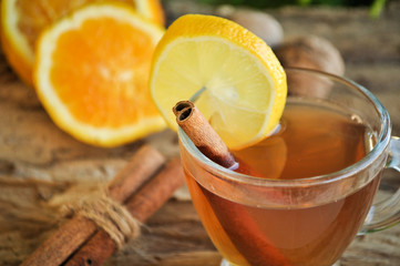 Hot wine for winter and Christmas with delicious orange and spices
