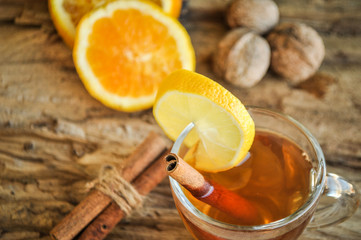 Hot wine for winter and Christmas with delicious orange and spices
