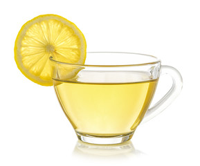 glass of lemon tea on white background