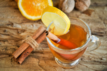 Hot wine for winter and Christmas with delicious orange and spices
