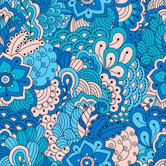 Hand drawn seamless pattern with floral elements. 