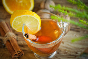 Hot wine for winter and Christmas with delicious orange and spices
