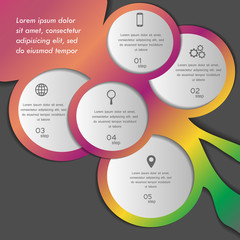 Colorful infographics template with 5 steps, 5 options. For infographic, banner, poster, web design, brochure, presentation. Vector illustration