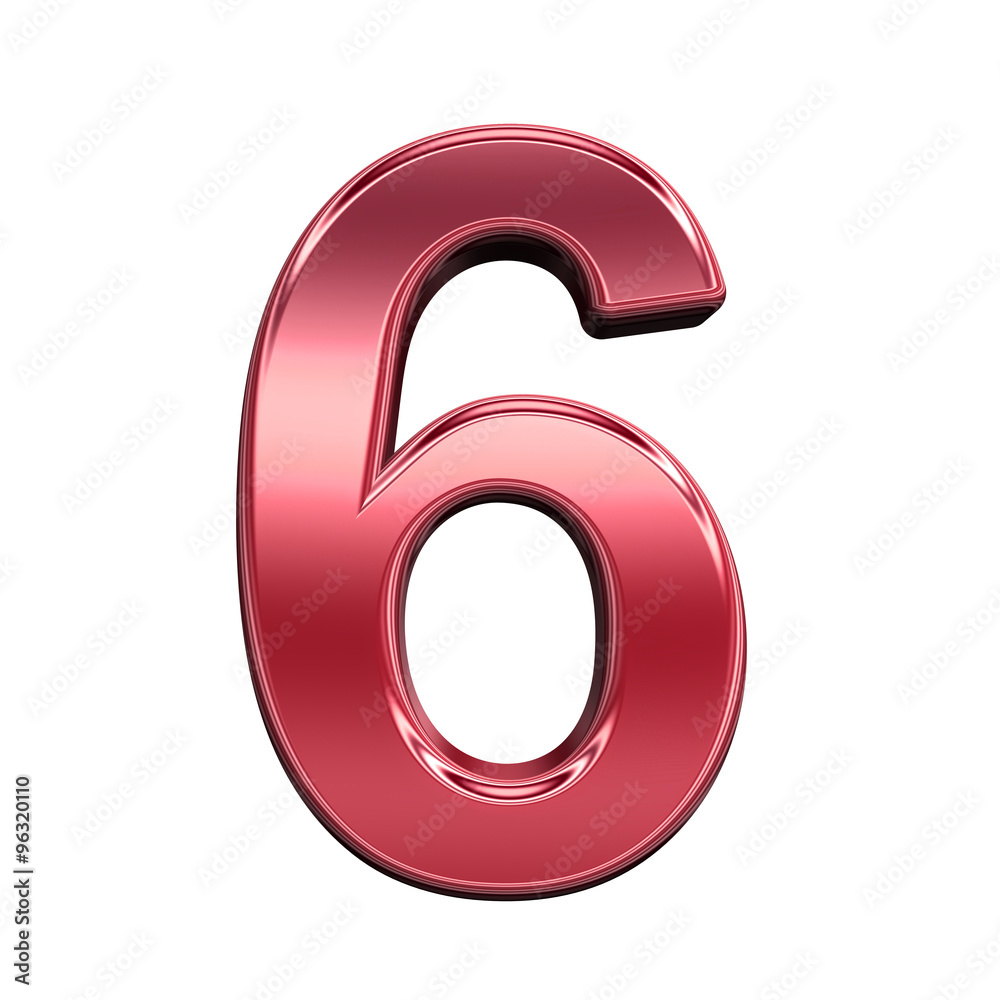 Fototapete one digit from shiny red alphabet set, isolated on white. computer generated 3d photo rendering.