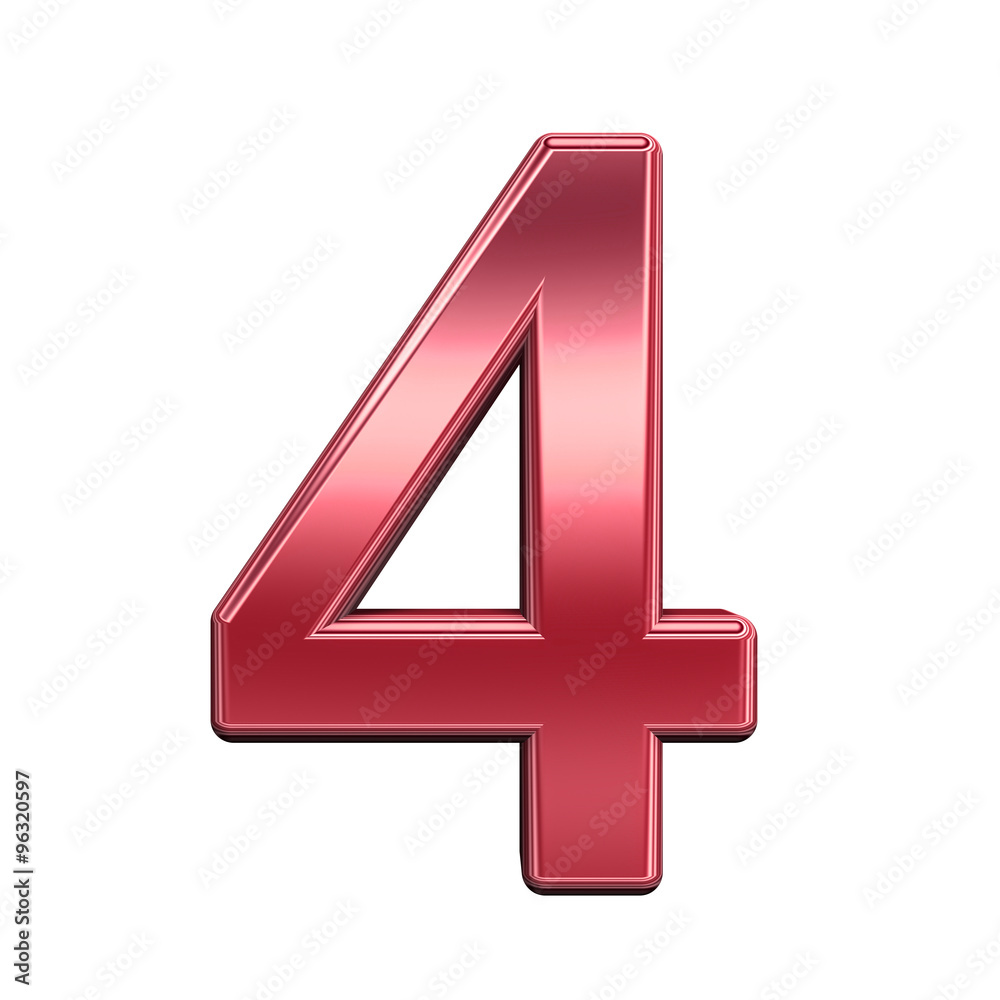 Fototapete one digit from shiny red alphabet set, isolated on white. computer generated 3d photo rendering.