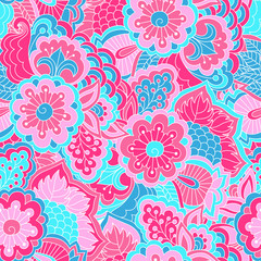 Hand drawn seamless pattern with floral elements. 