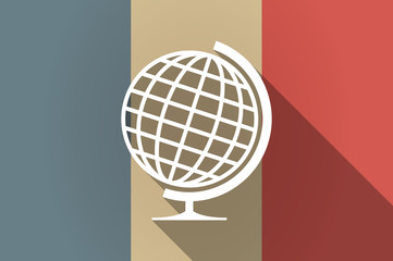 Long shadow flag of France vector icon with  a table world globe