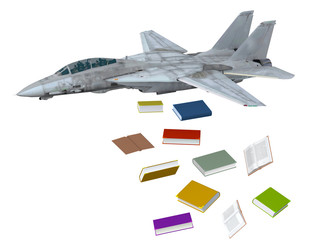 Fototapeta na wymiar warplane launching books instead bombs