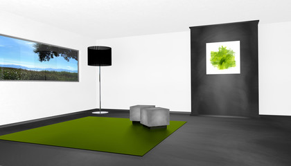 Modernes Raumkonzept in grünen Farbtönen