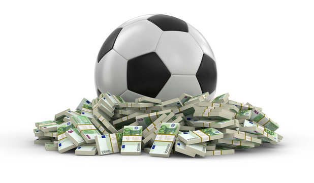 Soccer football with euros. Image with clipping path