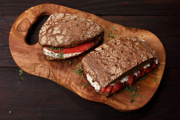 Salmon rye bread sandwich