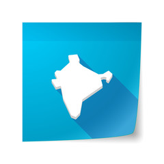 Long shadow vector sticky note icon with  a map of India