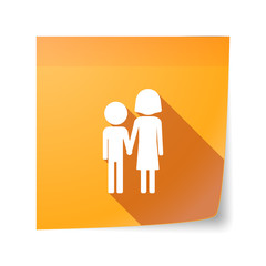 Long shadow vector sticky note icon with a childhood pictogram