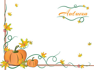 Autumn Frame with pumpkin and leaves