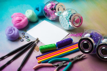 Hand made set in pink and purple tones. 