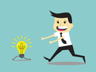 Businessman running and try to catch idea, Business concept vector illustration