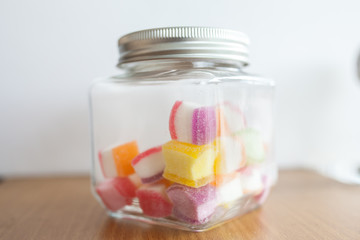 jelly sugar in the glass bottle 