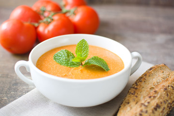 Gazpacho with tomato,garlic, cucumber and pepper