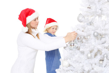 Obraz premium Happy family and Christmas tree.