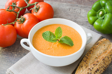Gazpacho with tomato,garlic, cucumber and pepper
