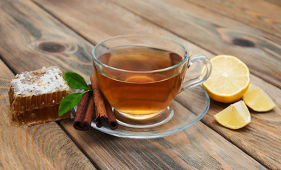 cup of tea with honey and cinnamon