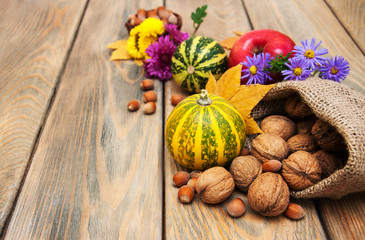 autumn pumpkins and nuts