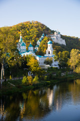 Orthodox church in Svyatogorsk, Donetsk Region, Ukraine, autumn landscape