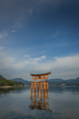 Early morning at the famous floating torii gate of the Itsukushi