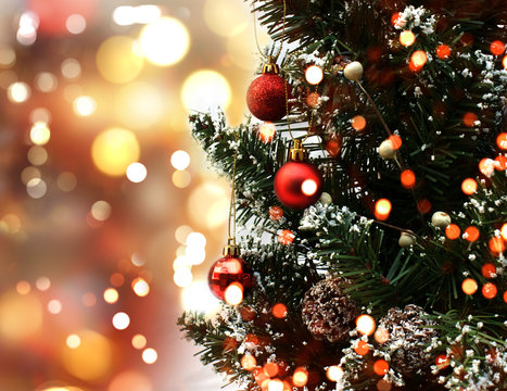 Christmas Tree On Bokeh Lights Background