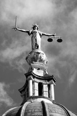 Black & white image of the Scales of Justice of the Central Criminal Court fondly known as The Old...