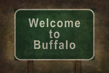 Welcome to Buffalo roadside sign illustration, with distressed ominous background