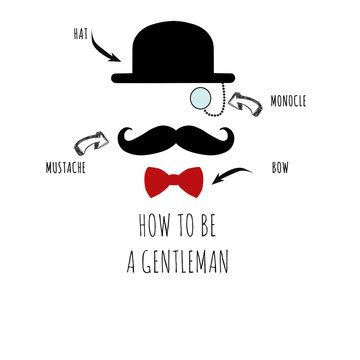 Raster Illustration of Retro, vintage gentleman icon wearing hat, monocle and red bow