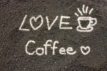 Coffee grounds write love coffee