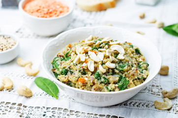 lentils mushroom spinach quinoa