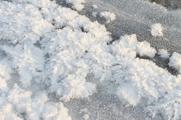 Formation of ice on the river in the fall, a natural background