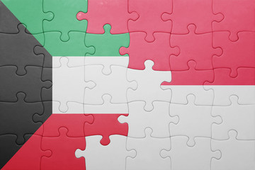 puzzle with the national flag of indonesia and kuwait