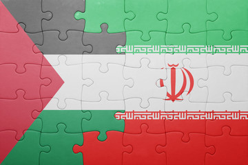 puzzle with the national flag of iran and palestine
