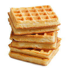 Stack of soft waffles isolated on white