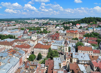 Fototapeta na wymiar View of the northern and north-western part of Lviv from the tower of City Hall, Ukraine