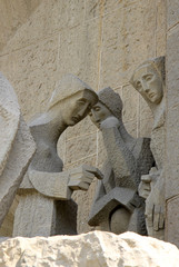 BARCELONA, CATALONIA, SPAIN - AUGUST 29, 2008: Passion facade of Sagrada Familia Temple,...