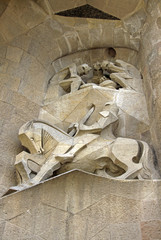 BARCELONA, CATALONIA, SPAIN - AUGUST 29, 2008: Passion facade of Sagrada Familia Temple, Barcelona,Catalonia, Spain