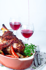 Grilled crispy spicy pork or chicken leg