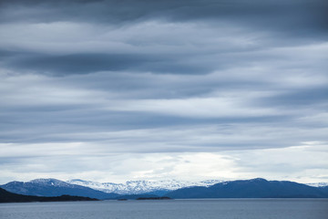 Norwegian sea, dark blue coastal landscape