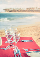 Party table at the beach