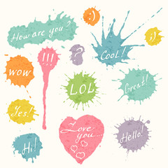 Set of colorful hand drawn short messages