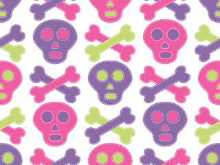 Halloween seamless pattern with spooky skulls and crossbones